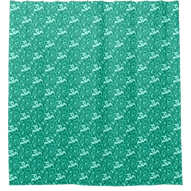 Rideaux De Douche Art Nouveau Ikat - Turquoise et Aqua (Devant)