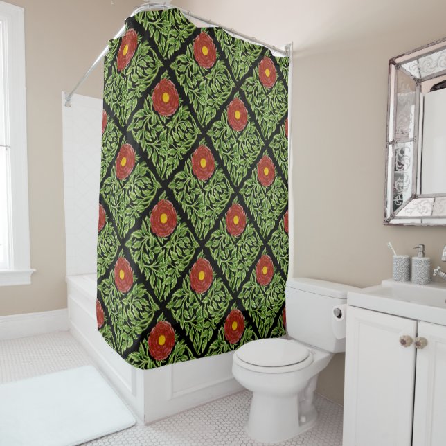 Rideaux De Douche Art Nouveau Rouge Rose De Morgan (En situation)