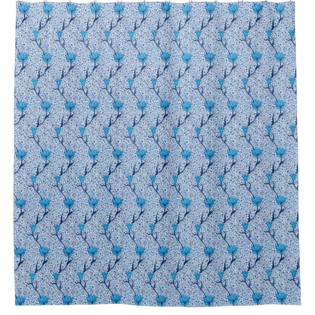Rideaux De Douche Art Nouveau Tulip Damask, Cobalt Blue (Devant)