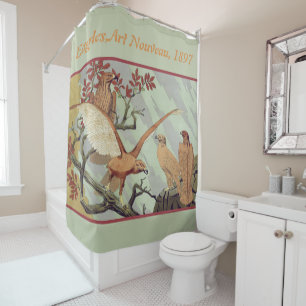 Rideaux De Douche Art Nouveau vintage art de la nature aigle vert sa