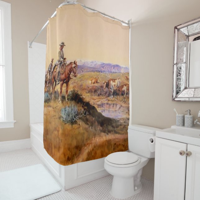 Rideaux De Douche Art occidental de Charles M Russell (En situation)