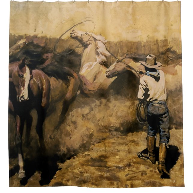 Rideaux De Douche Art occidental "Roping Palomino" par Maynard Dixon (Devant)