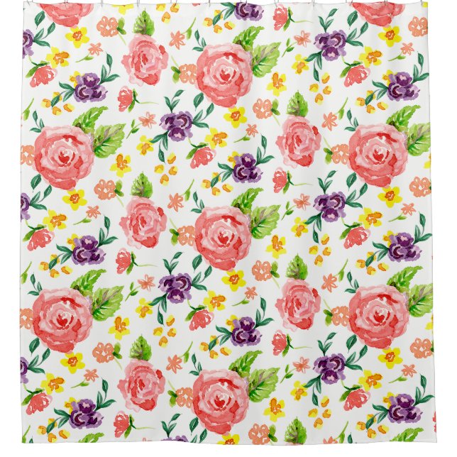Rideaux De Douche Art Peint Moderne Floral Rose Aquarelle rose chaud (Devant)
