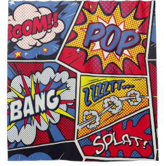 Rideaux De Douche Art pop rétro, motif de la bande dessinée.