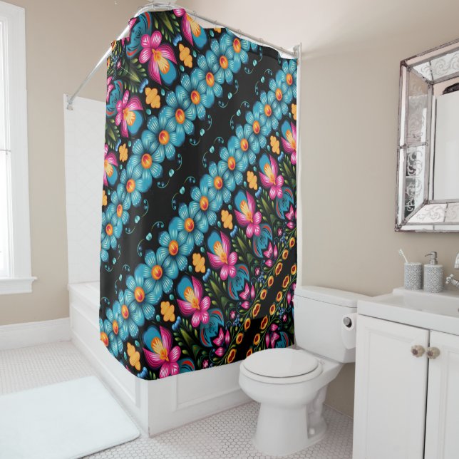 Rideaux De Douche Art populaire Charme floral (En situation)