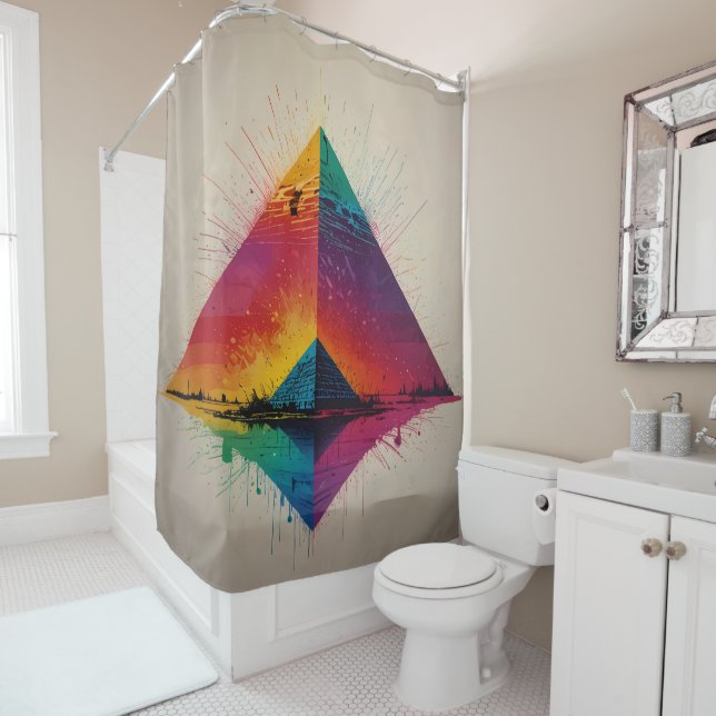 Rideaux De Douche Art pyramidal Abstrait dynamique Design artistique (En situation)