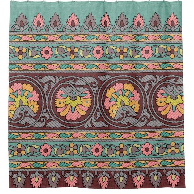 Rideaux De Douche Art traditionnel Mughal frontière, motif, fleur, g (Devant)