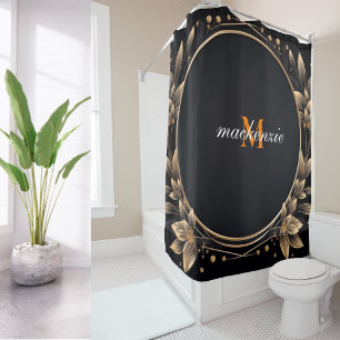 Rideaux De Douche Art Zen Éveil Spirituel Orange Monogramme Script