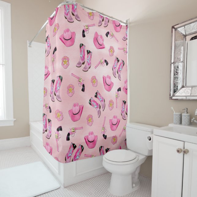 Rideaux De Douche Artsy mignonne fille rose Turquoise fille aquarell (En situation)