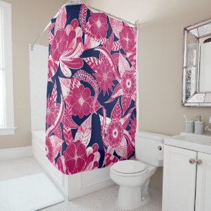 Rideaux De Douche Artsy Moderne Fuschia Marine Acrylique Feuilles fl