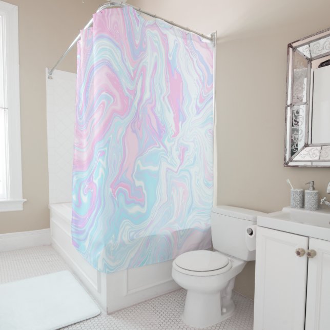 Rideaux De Douche Artsy Moderne Motif en marbre rose (En situation)