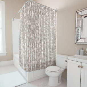 Rideaux De Douche Artsy Taupe Beige Brown Zigzag Art Grandes