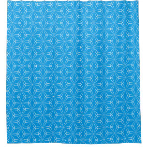 Rideaux De Douche Asanoha Style V2 - Blanc sur Bleu 009dea