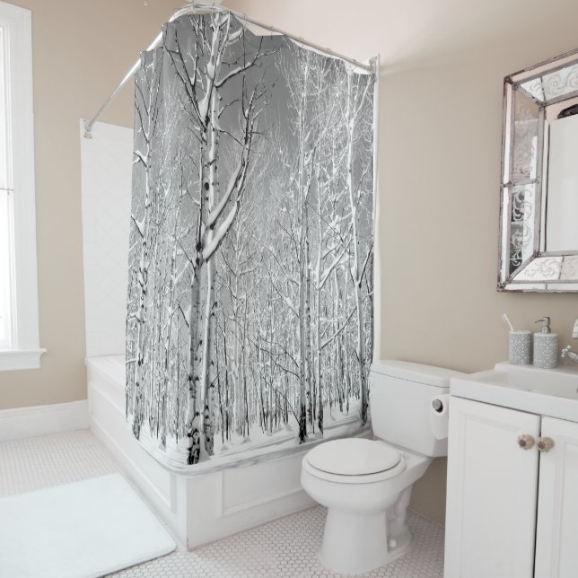 Rideaux De Douche Aspen Tours Monochrome dans la neige hivernale (En situation)