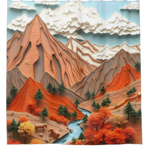 Rideaux De Douche Assemblage 03 : Montagnes Orange