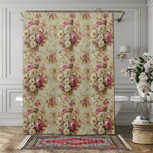 Rideaux De Douche Assez élégant victorien roses roses blanches