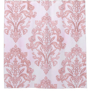 Rideaux De Douche Assez en rose motif de damas victorien aquarelle