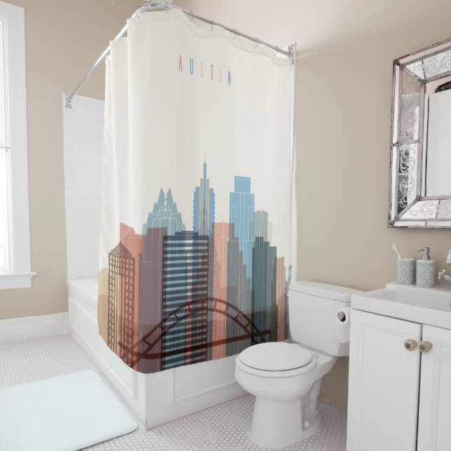 Rideaux De Douche Austin, horizon de ville du Texas | (En situation)