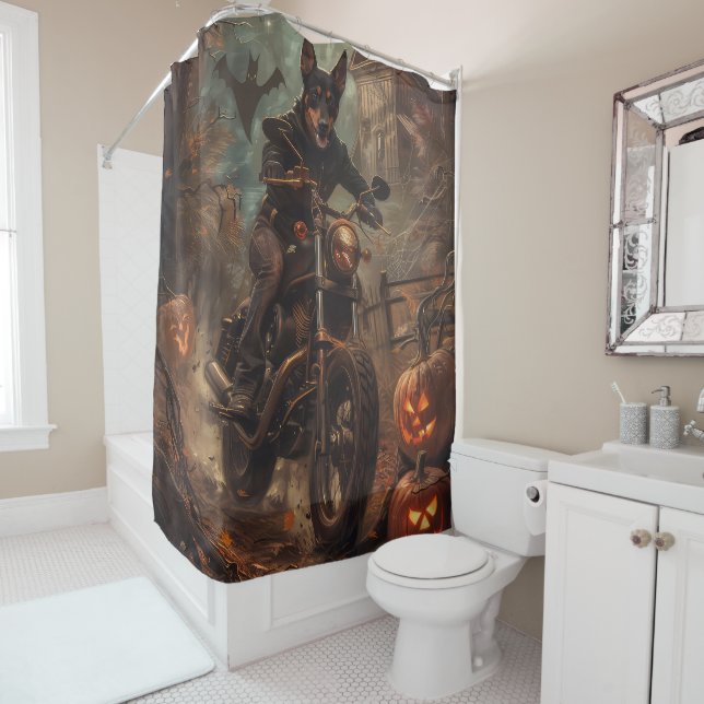 Rideaux De Douche Australien Kelpie équitation moto Halloween (En situation)