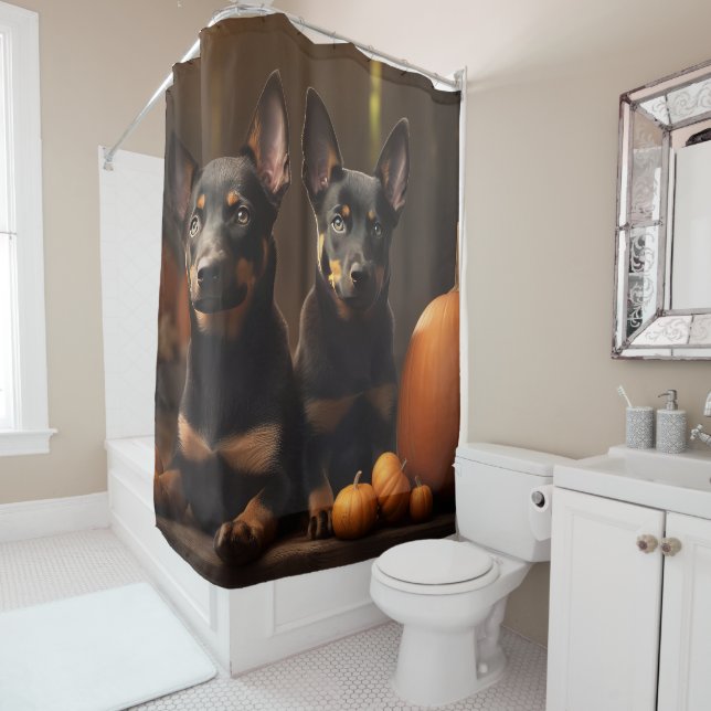 Rideaux De Douche Australien Kelpie Puppy Citrouille de plaisir d'au (En situation)