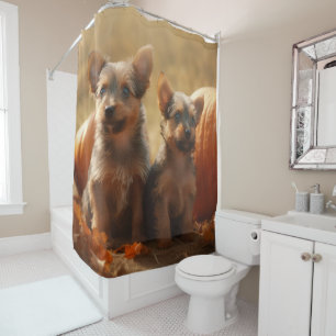 Rideaux De Douche Australien Terrier Chiot Automne Citrouille de pla