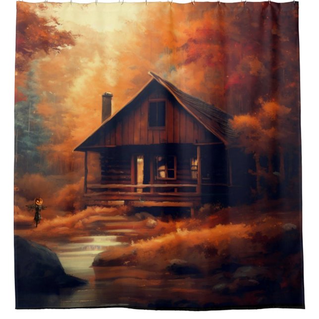 Rideaux De Douche Automne/Automne/Halloween/Peinture rustique (Devant)