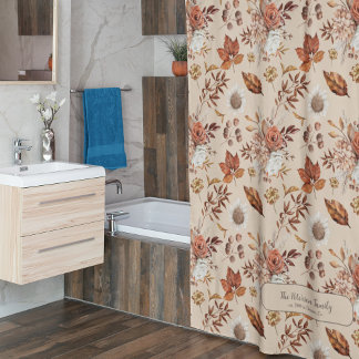 Rideaux De Douche Automne fleuri élégant rétro nom de famille person