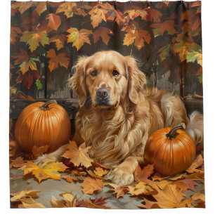 Rideaux De Douche Automne Golden Retriever Automne Citrouilles
