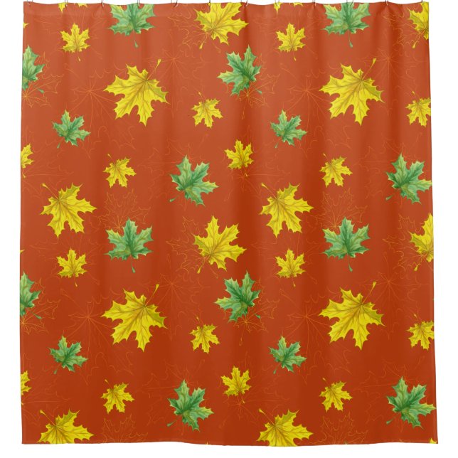 Rideaux De Douche Automne Jaune et Feuilles verts (Devant)