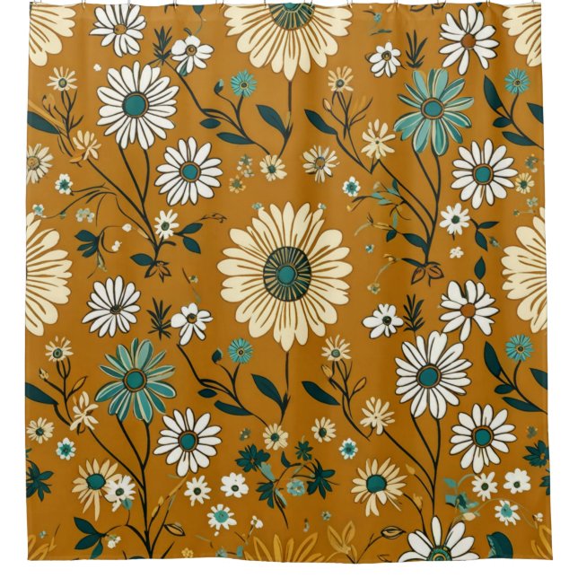 Rideaux De Douche Automne Retro Boho Mustard Motif (Devant)