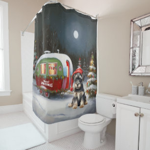 Rideaux De Douche Aventure de Noël de la caravane Schnauzer d'hiver