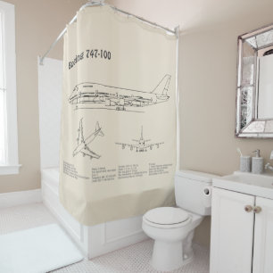 Rideaux De Douche Avion de ligne 747 - Plan de dessin du plan d'avio