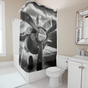 Rideaux De Douche Avion propulseur noir et blanc