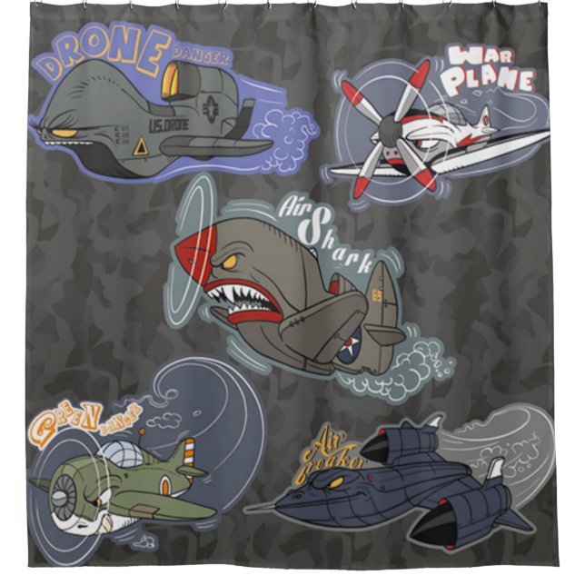 Rideaux De Douche Avions Militaires Amusants (Devant)