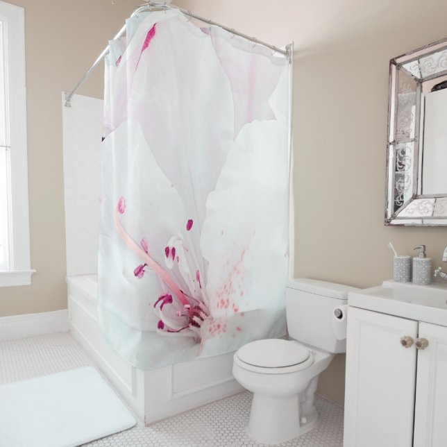 Rideaux De Douche *~* Azalea Art Peinture Fleurs Rose Blanc (En situation)