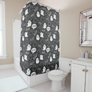 Rideaux De Douche B&W Cute Doodle Halloween Motif
