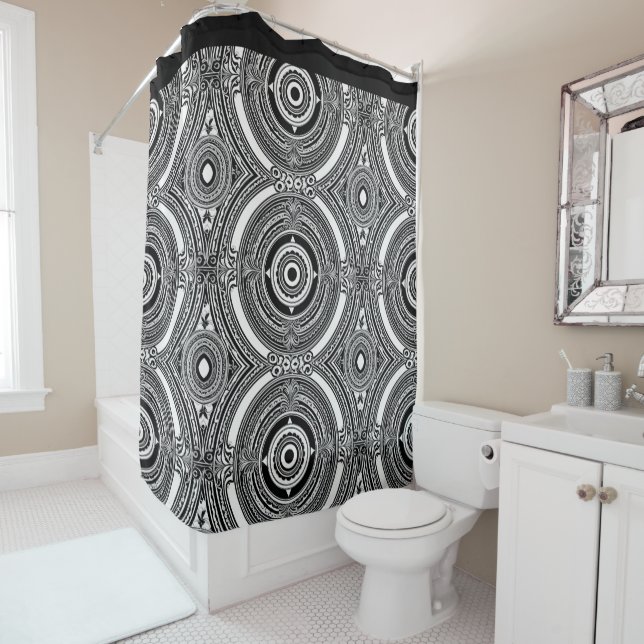 Rideaux De Douche B&W Medallion Motif (En situation)