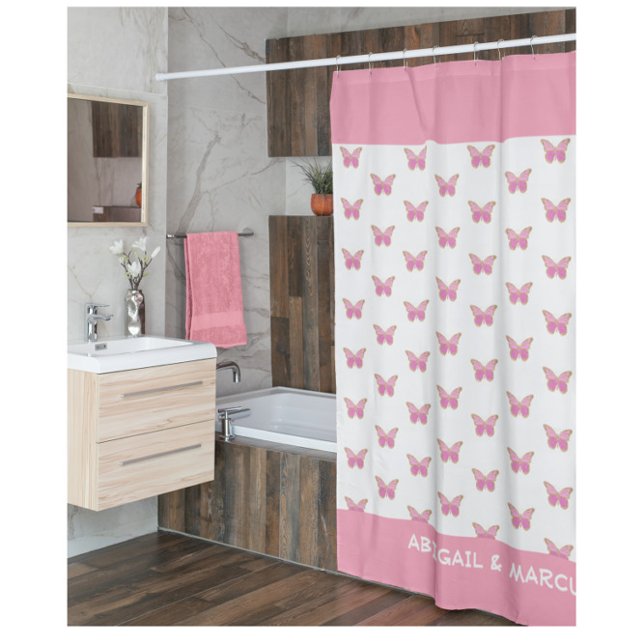 Rideaux De Douche Bain aux papillons roses (Créateur téléchargé)