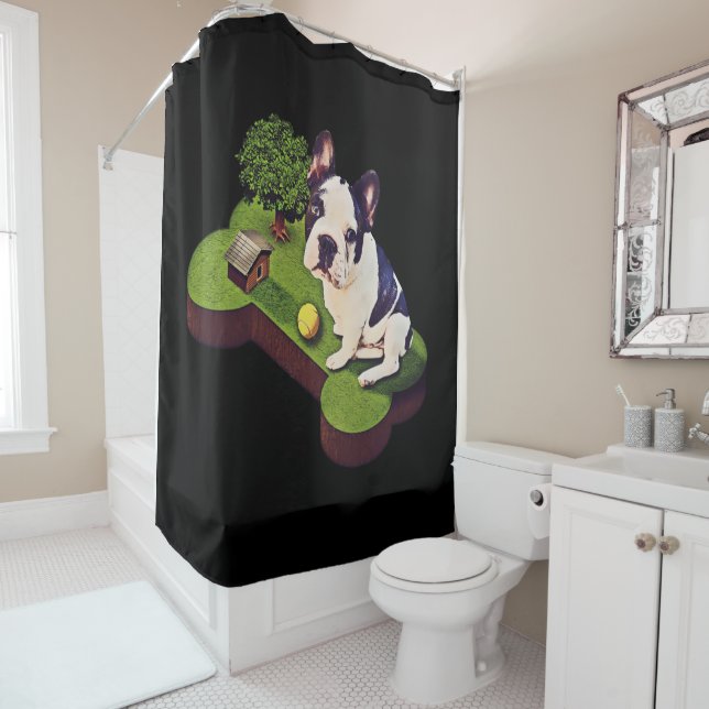 Rideaux De Douche Bal de tennis de Bulldog anglais (En situation)