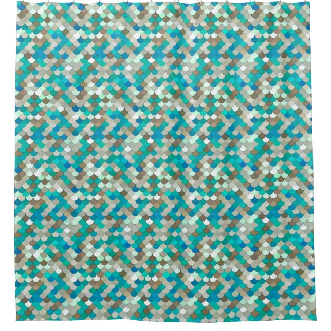 Rideaux De Douche Balances de sirènes, Turquoise, Aqua, Taupe & Crèm (Devant)