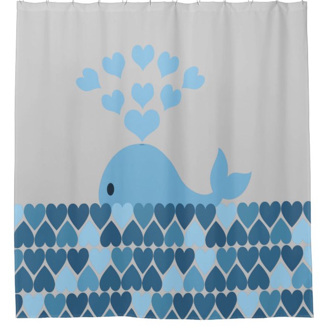 Rideaux De Douche Baleine bleue et coeurs (Devant)