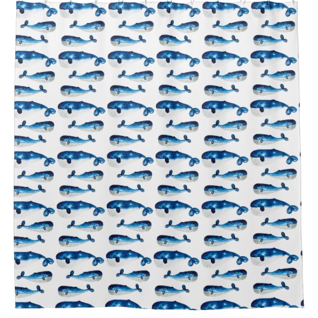 Rideaux De Douche Baleine bleue pour aquarelle (Devant)