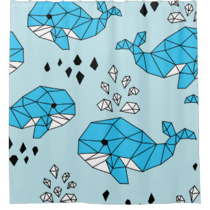 Rideaux De Douche Baleine géométrique : Motif mignon sans couture
