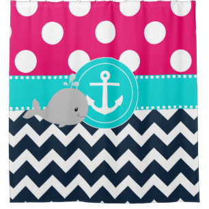 Rideaux De Douche Baleine turquoise rose de marine