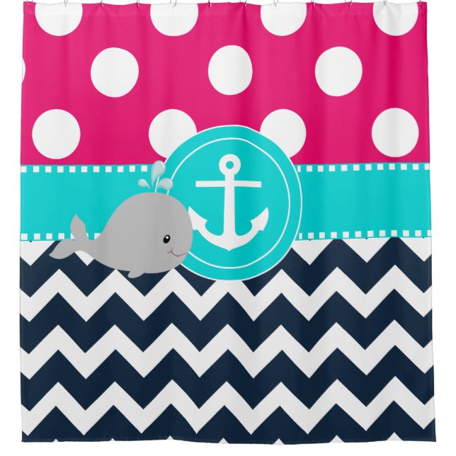 Rideaux De Douche Baleine turquoise rose de marine (Devant)
