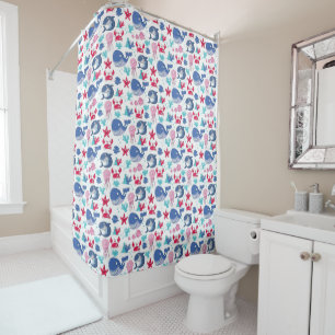 Rideaux De Douche Baleines bleues heureuses pour enfants