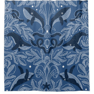 Rideaux De Douche Baleines nautiques, motif de texture damassée.