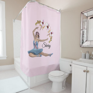 Rideaux De Douche Ballerine en bleu sur nom personnel rose