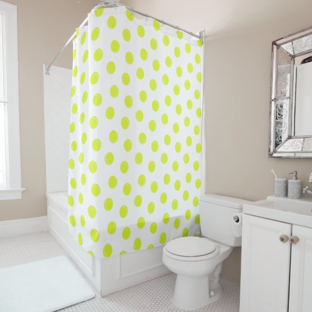 Rideaux De Douche Ballons de tennis sur Motif blanc (En situation)