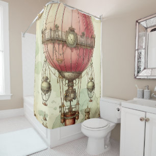 Rideaux De Douche Balloon à air chaud rose vapeur vintage (2)
